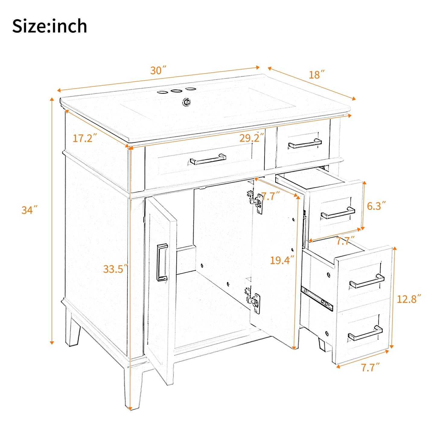 30" Bathroom Vanity with Ceramic Sink