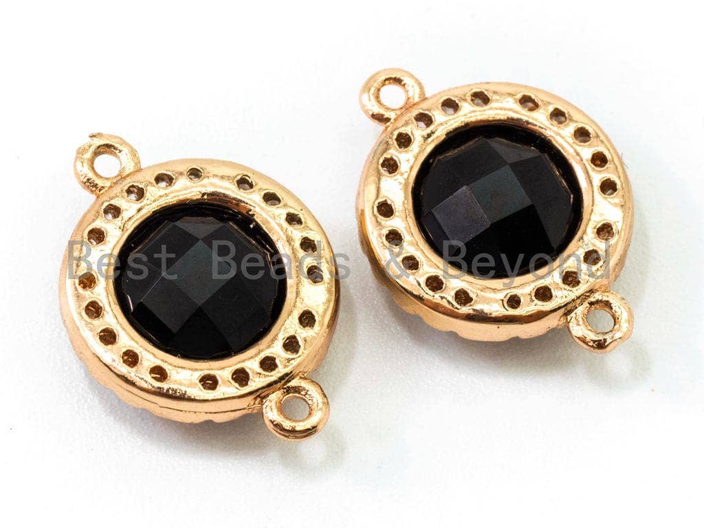 Round Faceted Glass Bezel connector , Green/Black/Smoke, 12x15mm, sku#A74