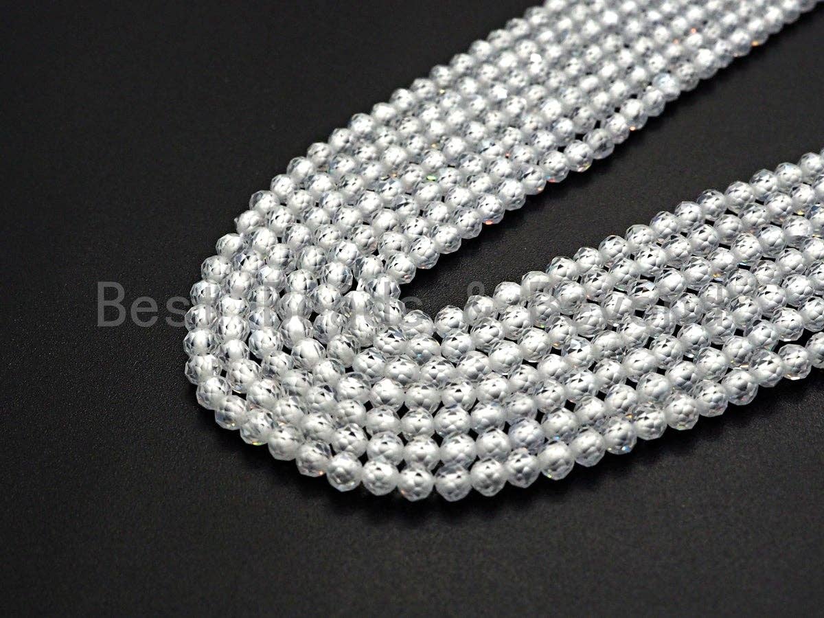 2mm/3mm/4mm High Quality Sparkly Cubic Zirconia Beads, Faceted Sparkly Clear White Color beads, 15.5inch full strand, SKU#U919