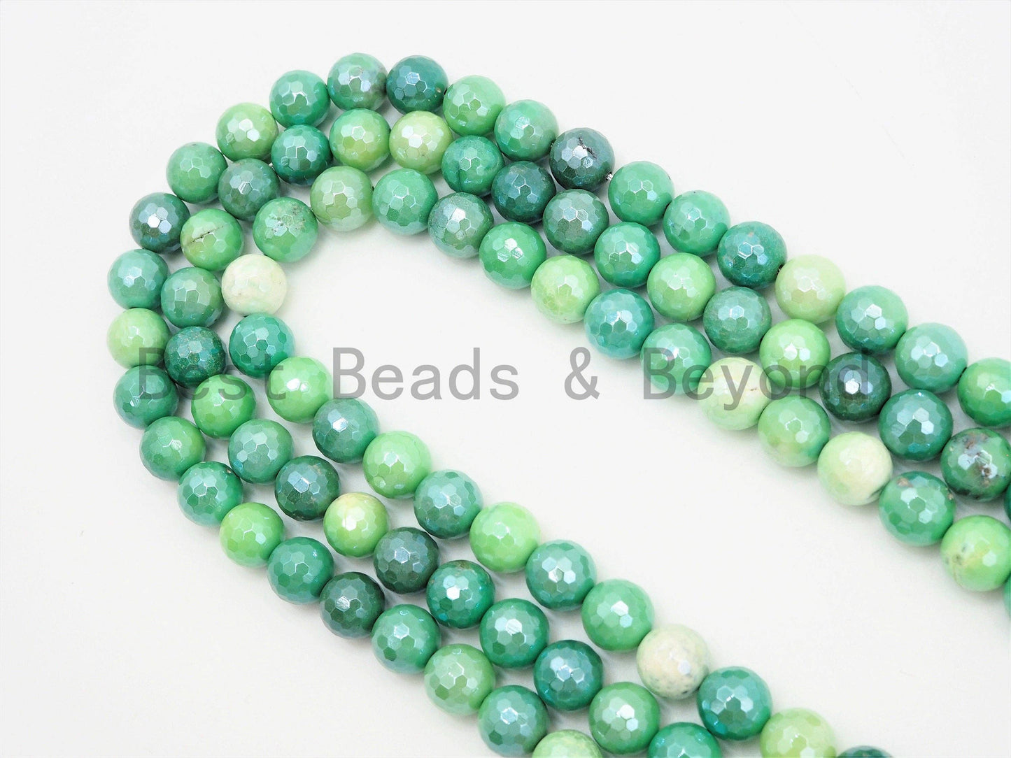Mystic Silverite Plated Green Opal, High Quality 6mm/8mm/10mm/12mm Faceted Round Green Opal Beads, 15.5inch strand, SKU#U352