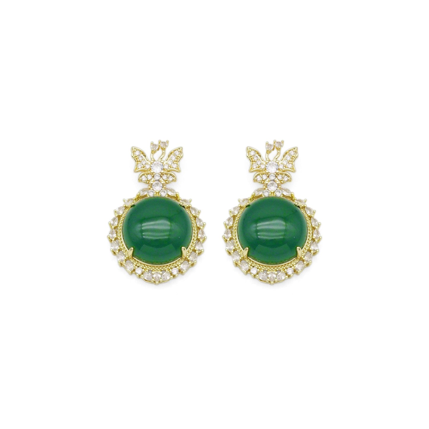 Large Green Jade CZ Butterfly Pendant, Sku#LX345