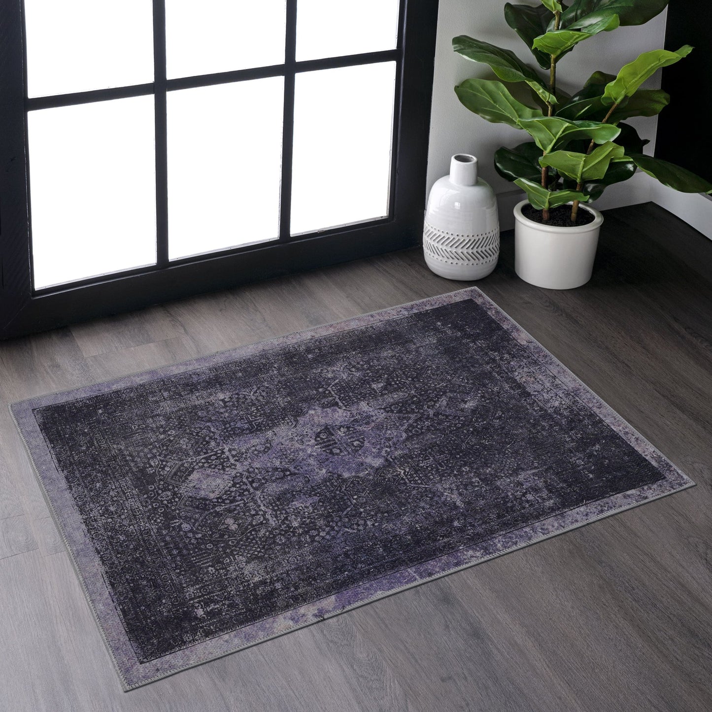MAVAL Anthracite Washable Rug 2' x 3' Doormat