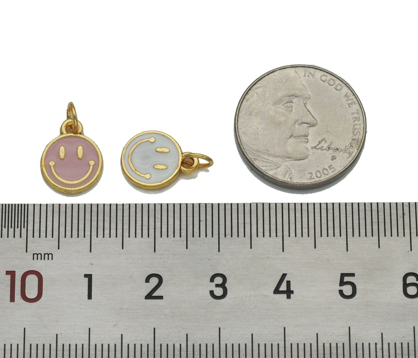 Tiny Cute Enamel Gold Smiley Face Charm, Sku#B333/LX141