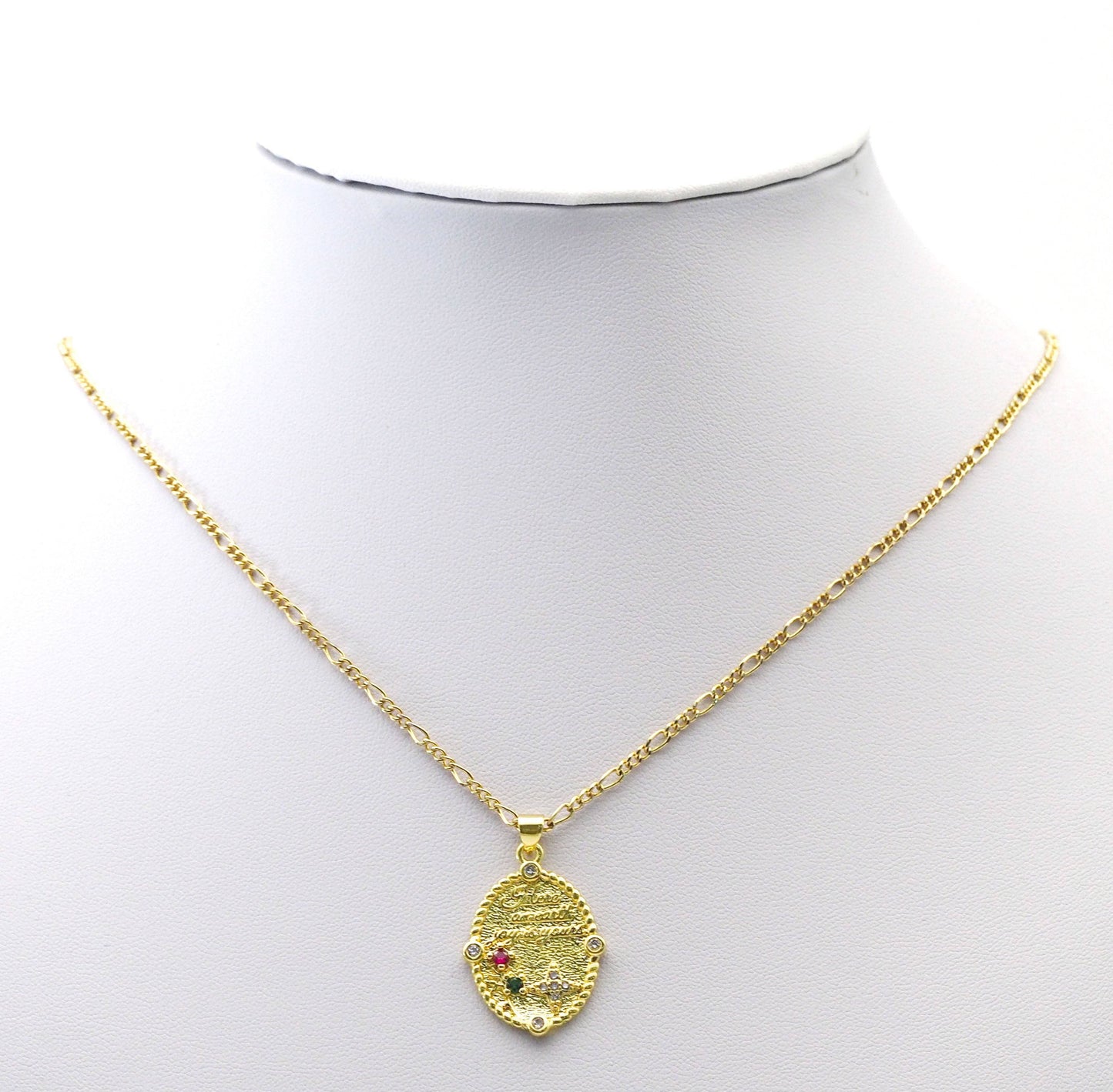 Colorful CZ Gold Joy is yours Oval Medallion Charm, Sku#LK761