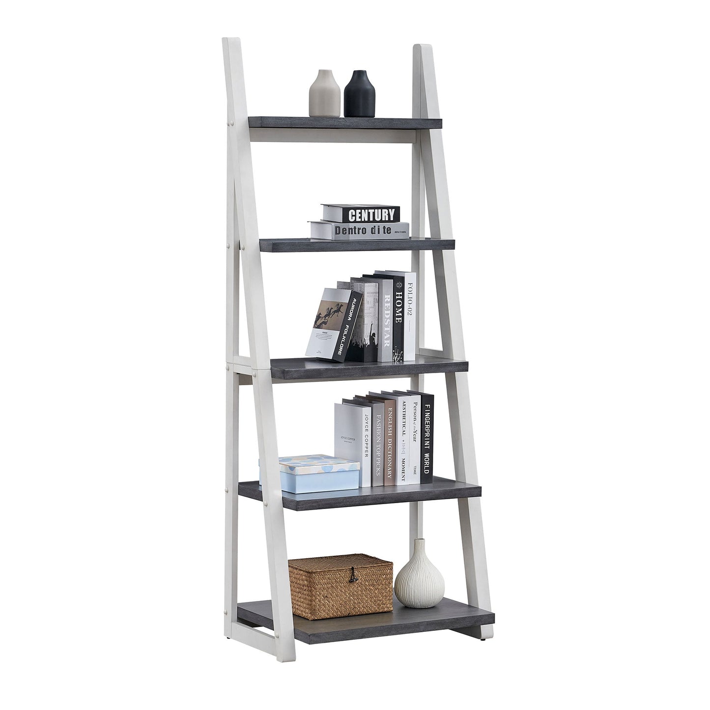 5-Tier Shelves with Rubber Wood Frame