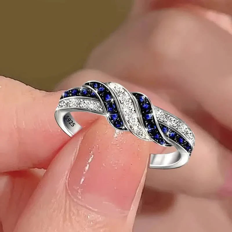 Bague Infinity Love en oxyde de zirconium bleu scintillant – Argent sterling 925
