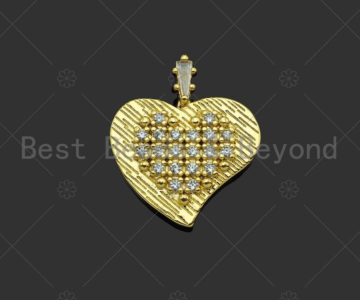 Gold Filled CZ Micro Pave Heart On Heart Shape Pendant, 18K Gold Filled Heart Charm, Necklace Bracelet Charm Pendant,20x23mm,Sku#LK335