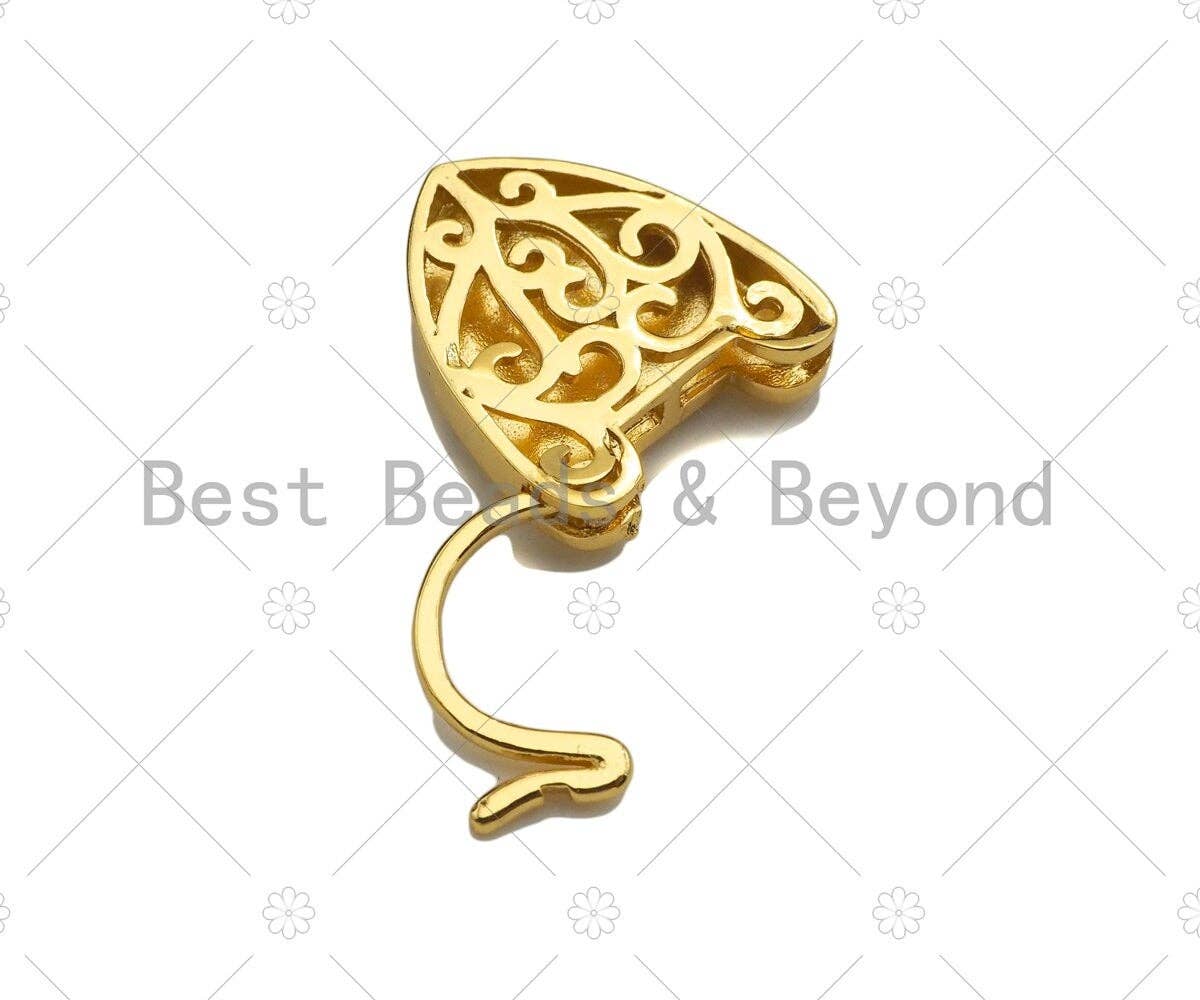 CZ Micro Pave Snake Padlock Heart Clasp Charms, Snake CZ On Padlock Clasp, Gold Charm Pendant, Padlock Necklace Charms, 17x27mm, Sku#K164