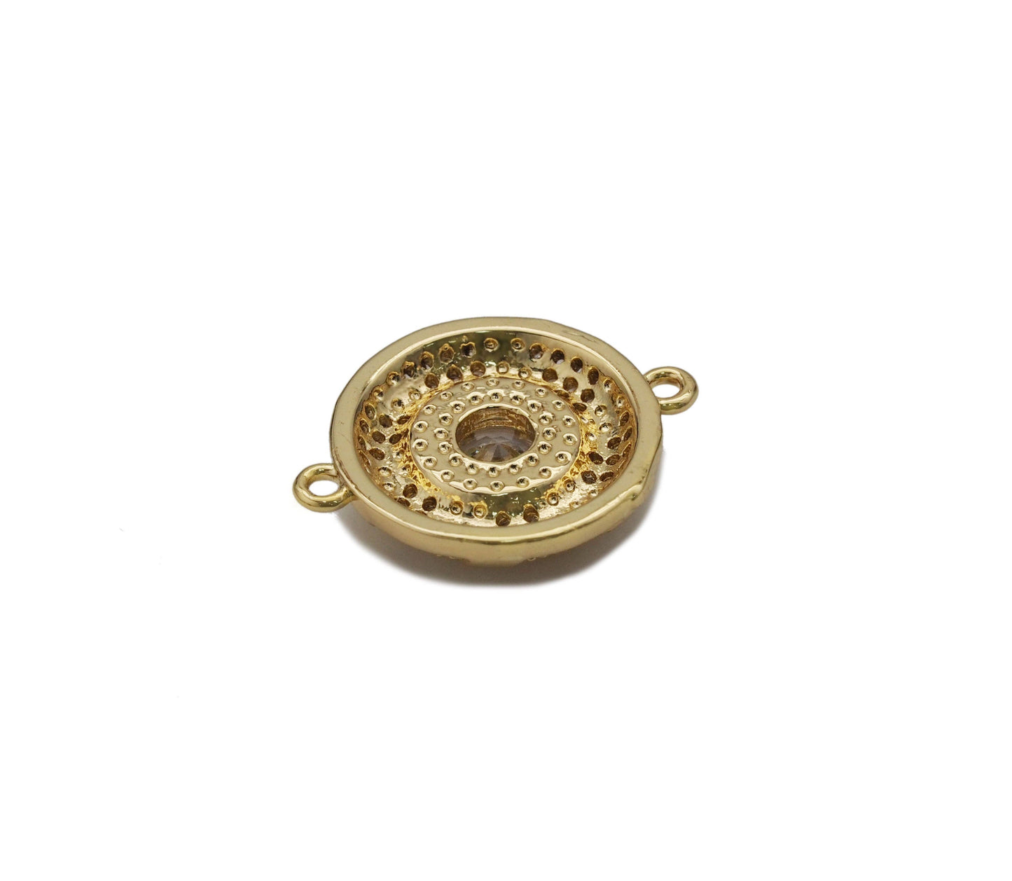 Big CZ Gold Swirl Round Connector Charm, Sku#LK769