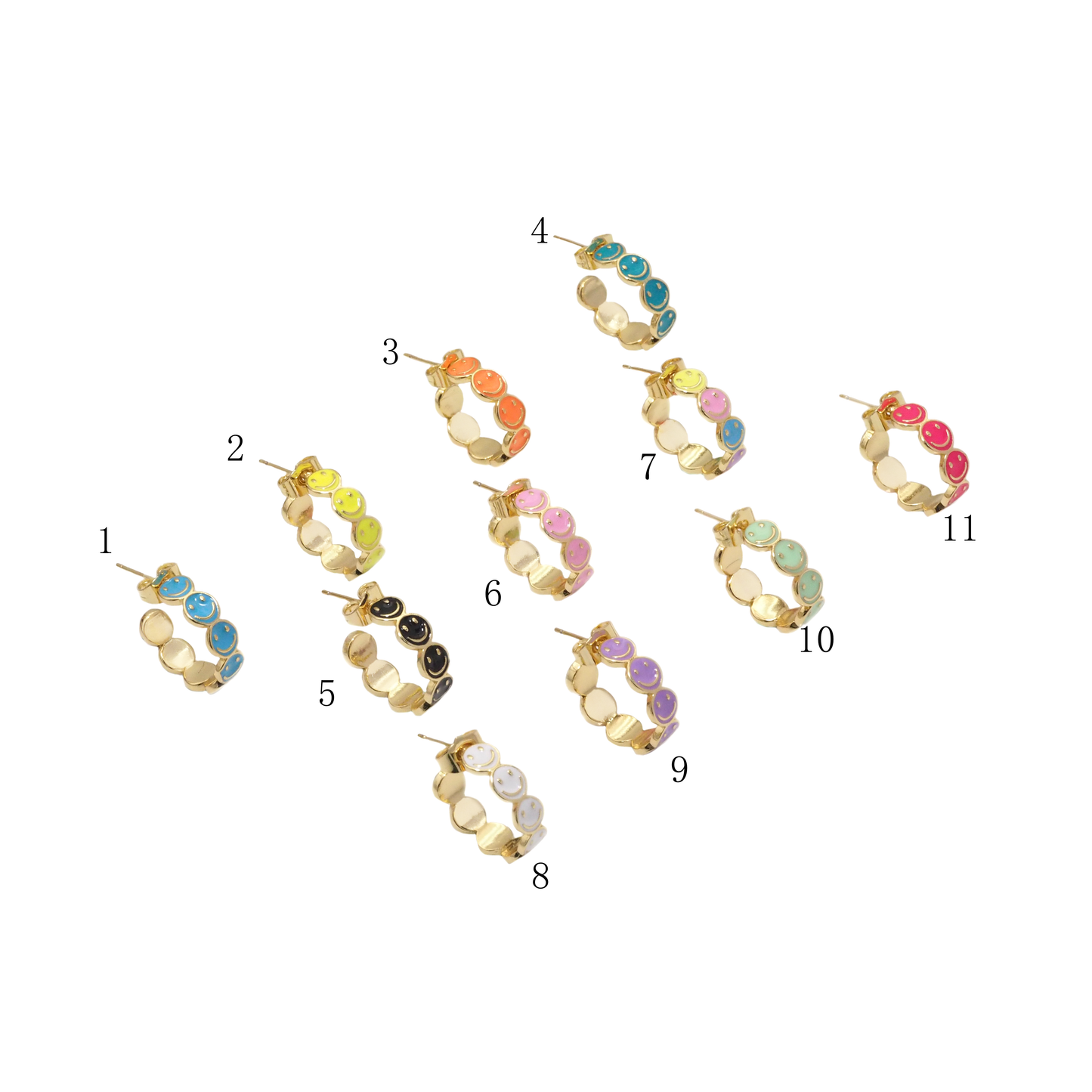Colorful Enamel Smiley Face Stud Earrings, Sku#J377