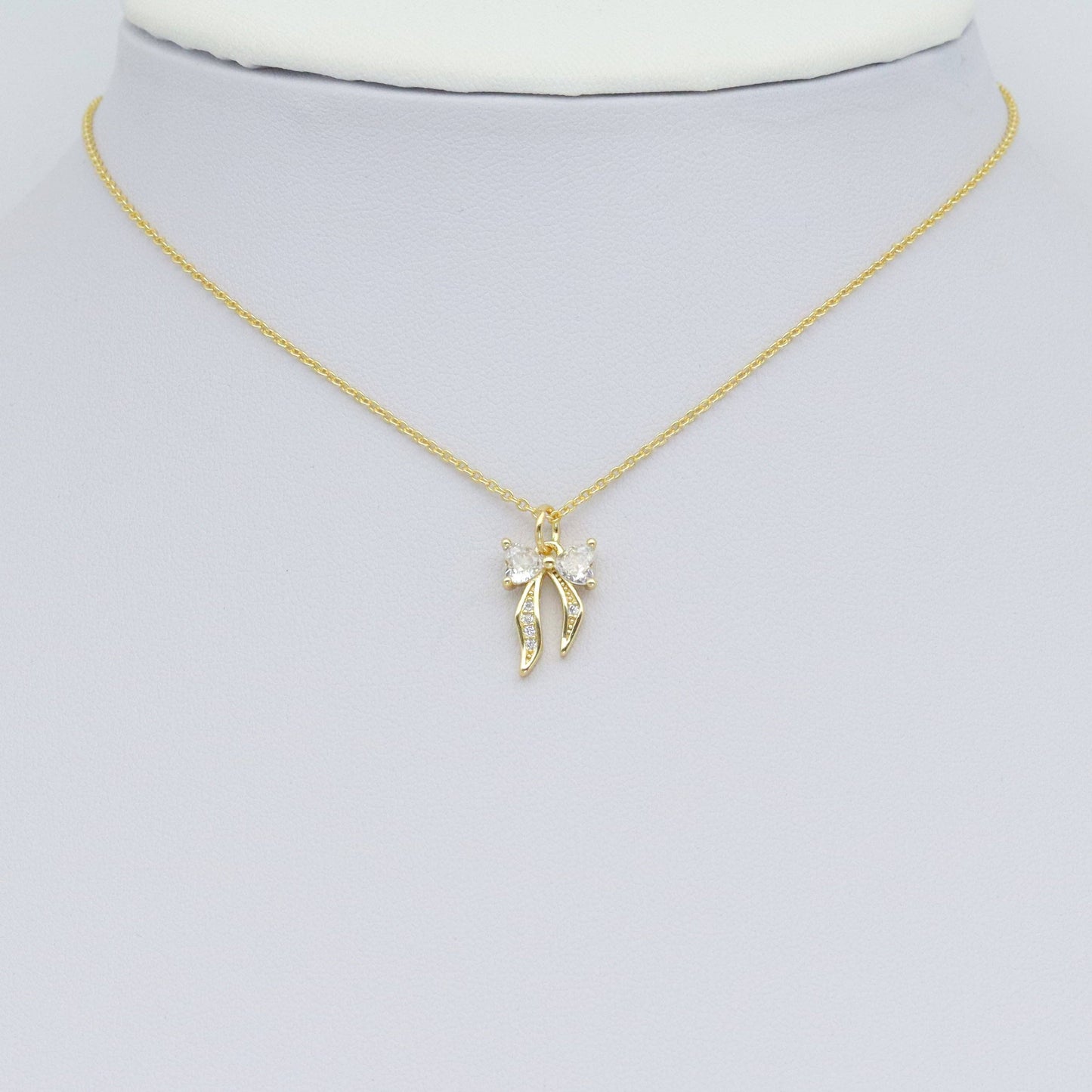 Gold Clear Heart CZ Bowknot Charm Pendant, Sku#LK985