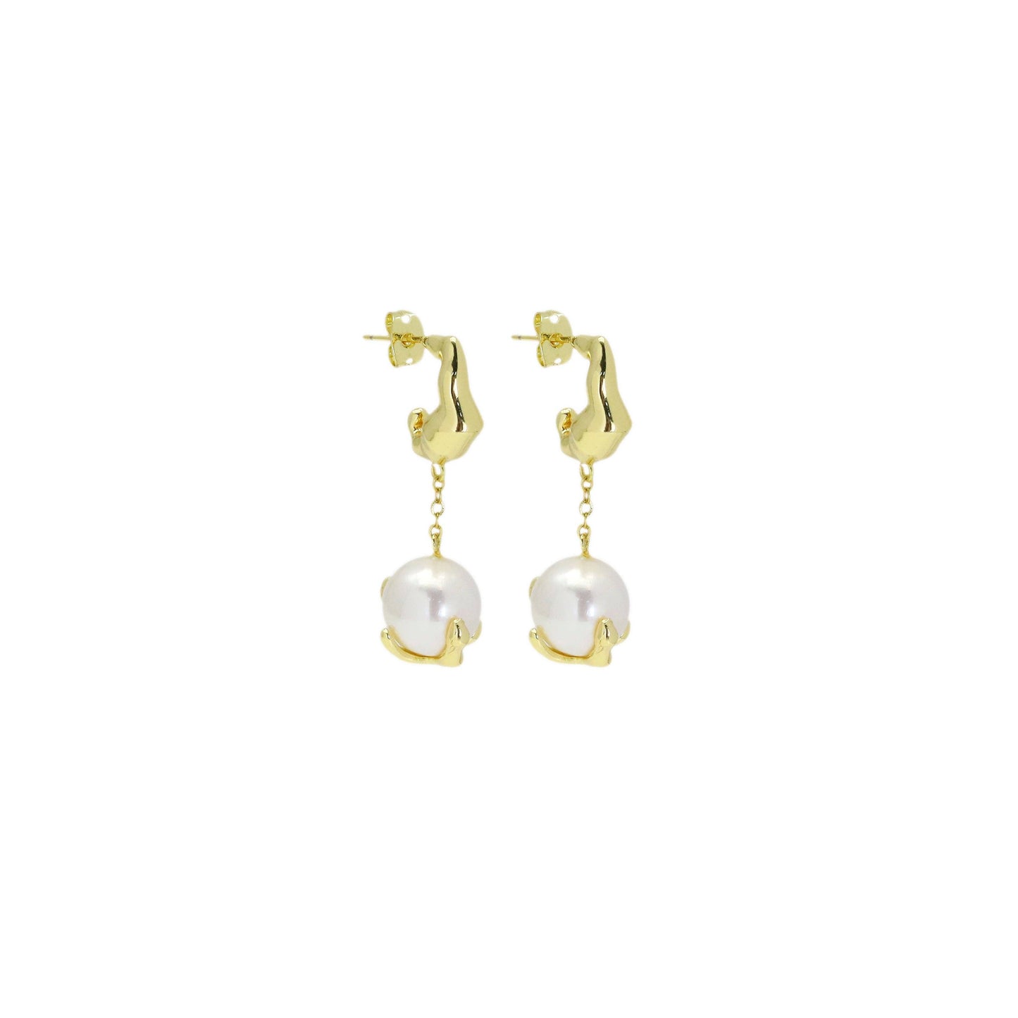 Chunky Hoop White Pearl Earrings, Sku#ZX197