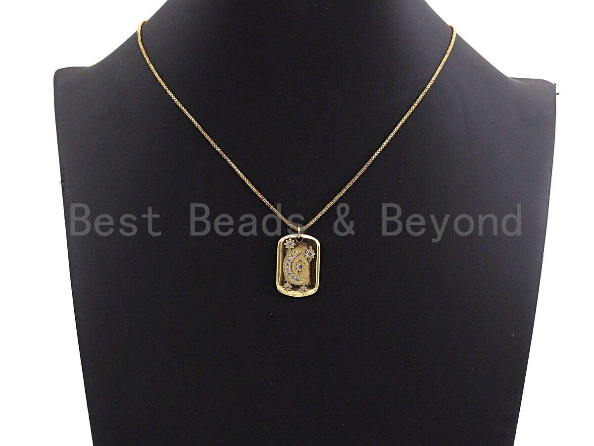 Clear CZ Micro Pave Moon Star Square Pendant/Charm,Silver/Gold/Rose Gold/Black Tone,16x27mm,Sku#Z427