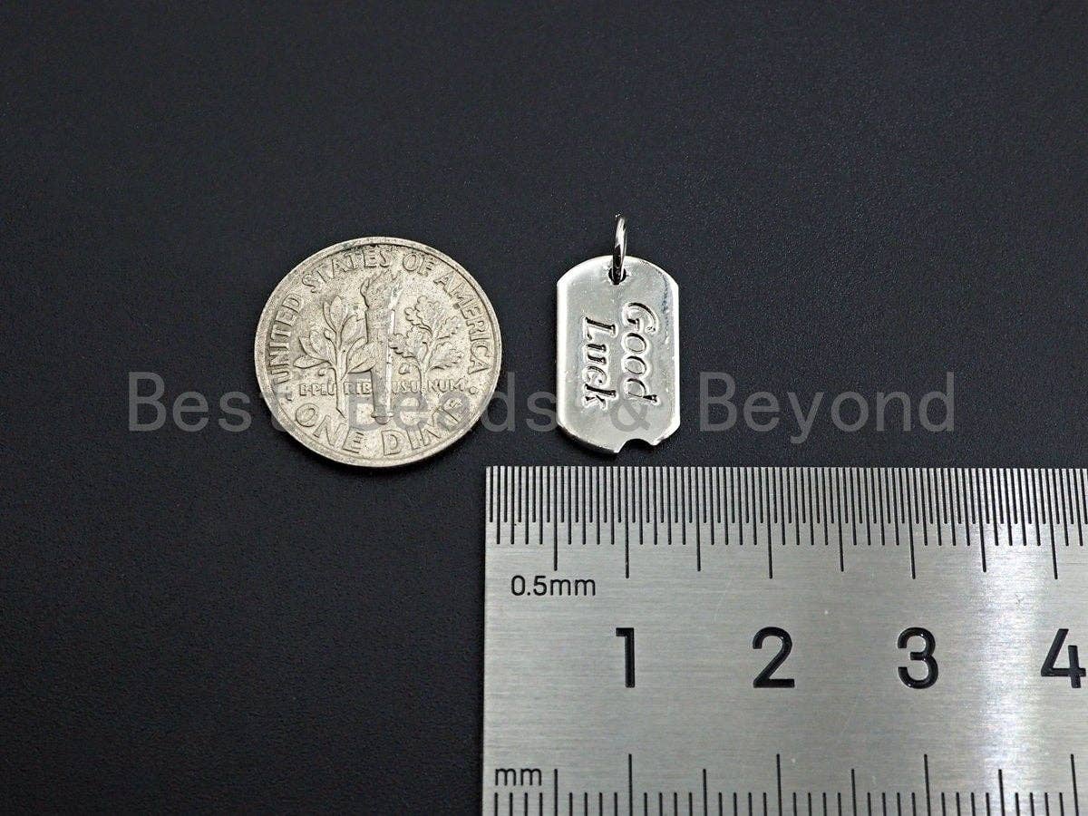 CZ Micro Pave Good Luck Dog Tag Pendant,  Gold/Silver/Rose Gold Tag Pendant Charm, 9x15mm, SKU#Y240