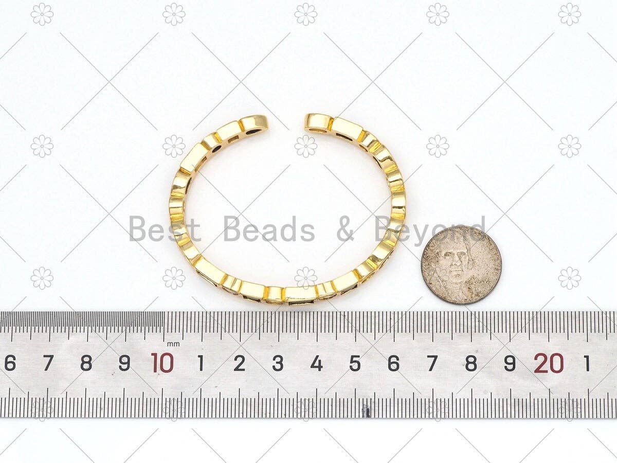 Big CZ Micropave Heart Round Teardrop Oval Bangle Bracelet, 18K Gold Filled Cuff Bracelet, Fashion Jewelry, Sku#LK486
