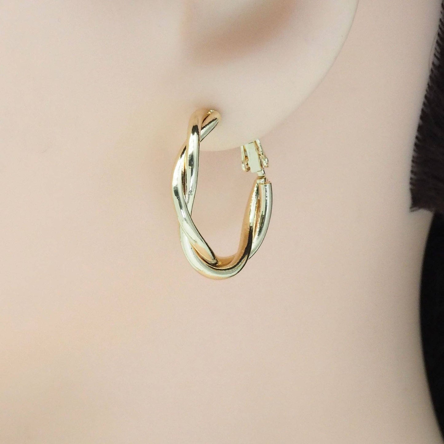 Gold Twisted Round Hoop Earrings, Sku#ZX136