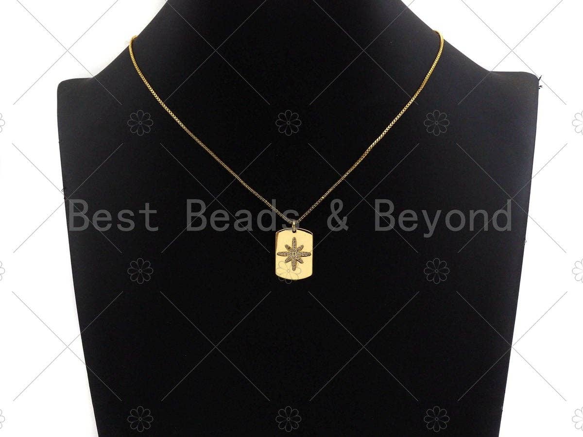 18k Shiny Gold Star On Rectangle Charms, Dog Tag Charms, Flower Pendant, Gold Pendant, Rectangle Necklace Charms, 15x21mm, Sku#Z1172