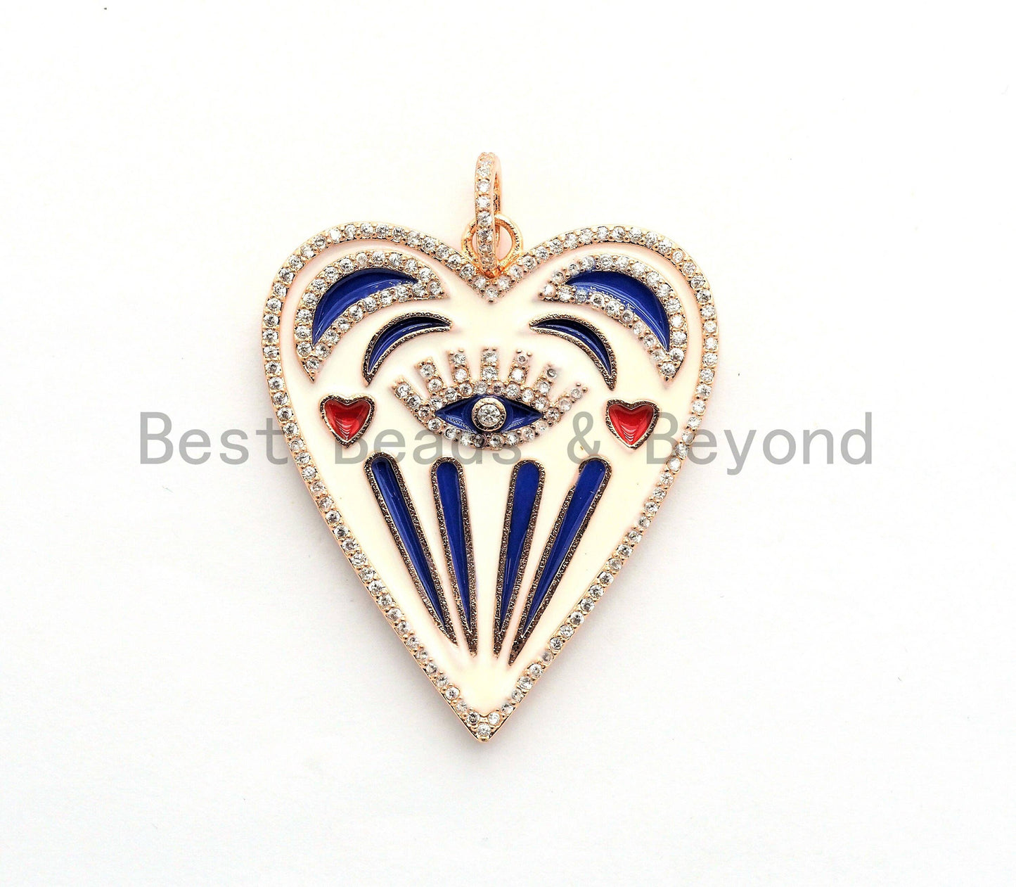 Large Enamel Colorful Heart Shape With Evil Eye Moon Heart Pendant,CZ Micro Pave Oil Drop pendant, Heart Enamel pendant,37x42mm,sku#F579