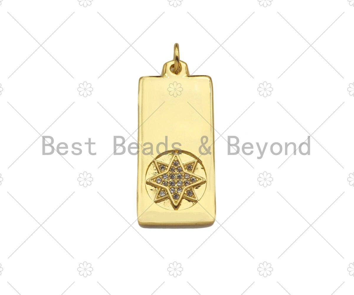 CZ Micro Pave Butterfly Moon Five Point Star North Star On Rectangle Pendant,CZ Medallion Charm, Necklace Bracelet Charm,12x28mm, Sku#LK278