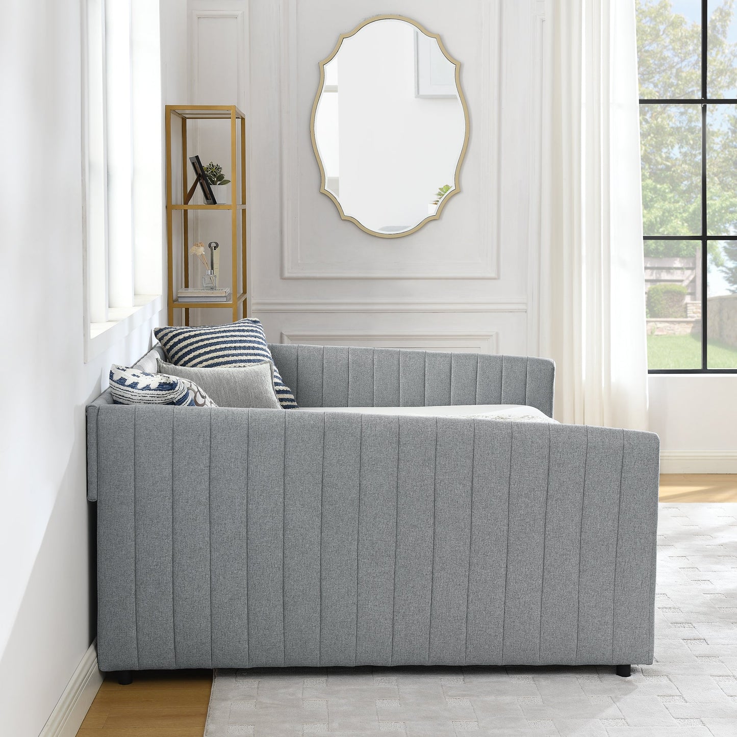Queen Size Daybed with Two Drawers Trundle Upholstered Sofa Bed