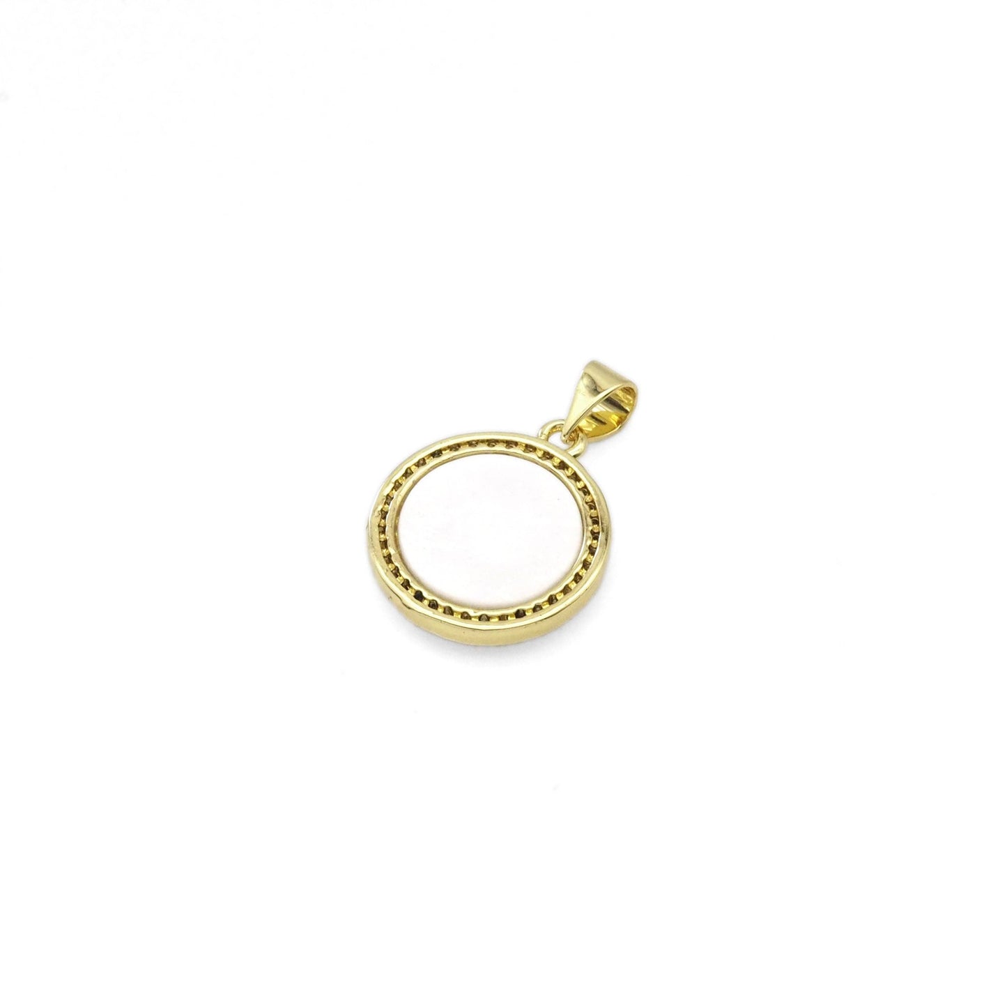 Clear CZ Gold Heart Tree On Mother of Pearl Charm, Sku#LK889