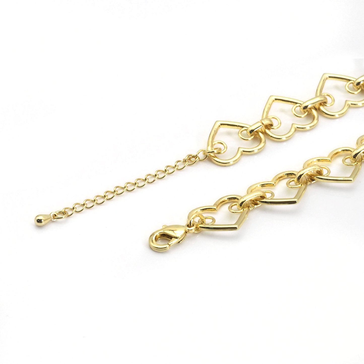 Clear CZ Gold Heart Link Chain Adjustable Necklace,sku#LX237