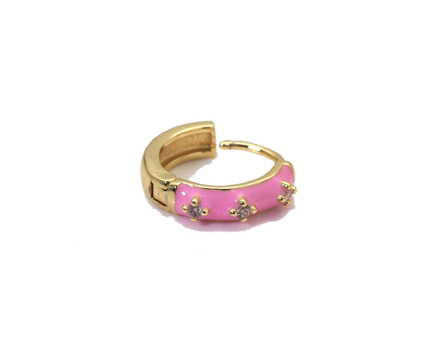 Colorful Enamel Star Everyday Hoop Earrings, Sku#LX191