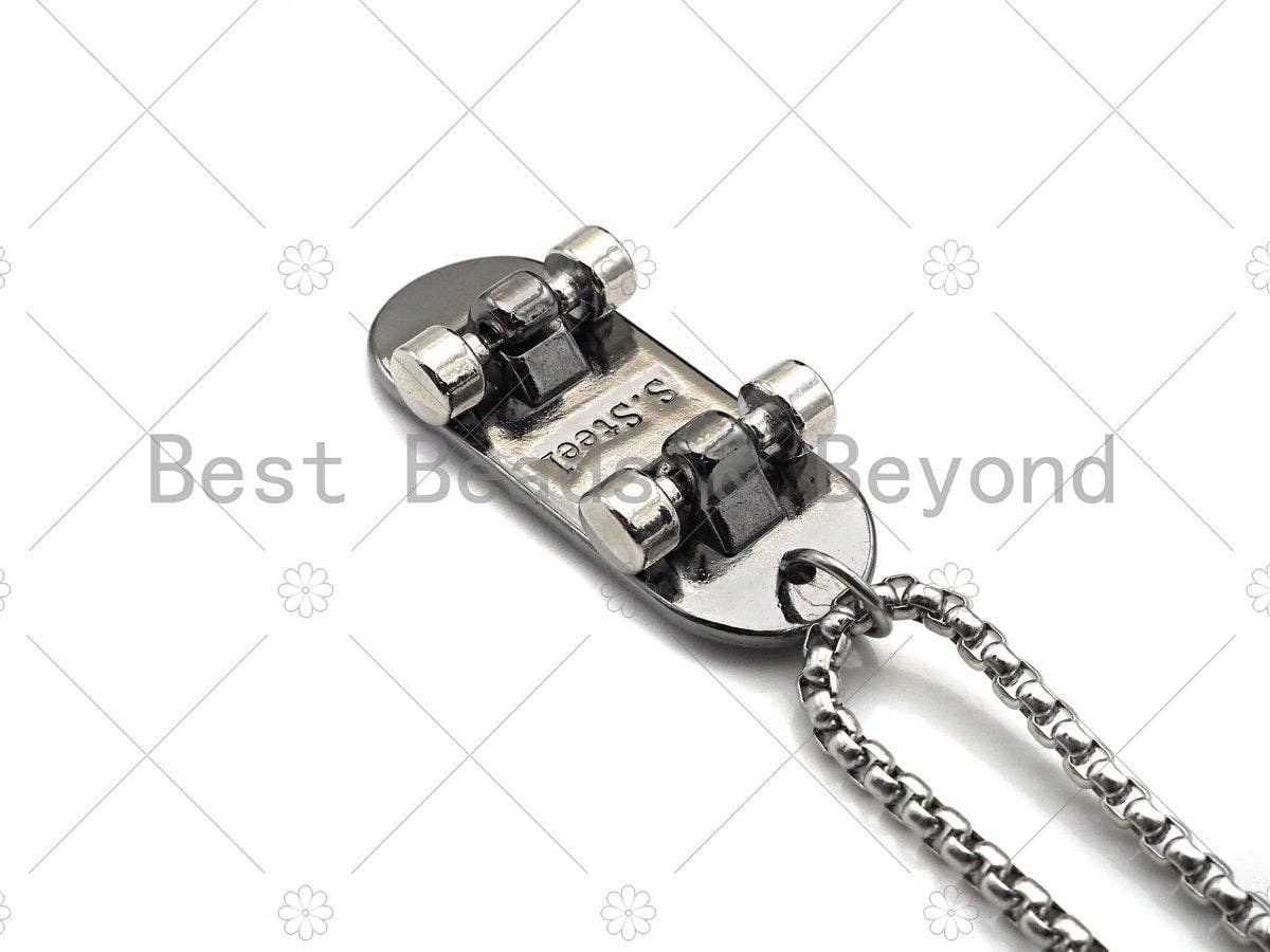 Skateboard pendant Chain Necklace-Bible verse Cross Engraved Pendant, Stainless Steel Men's Necklace - Pendant Necklace , sku#L344