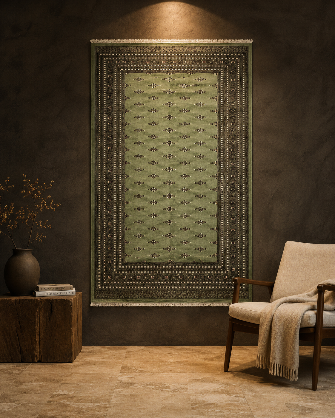 Hand-Knotted Pakistani Bokhara Rug – 100% Wool, size 9' x 12'