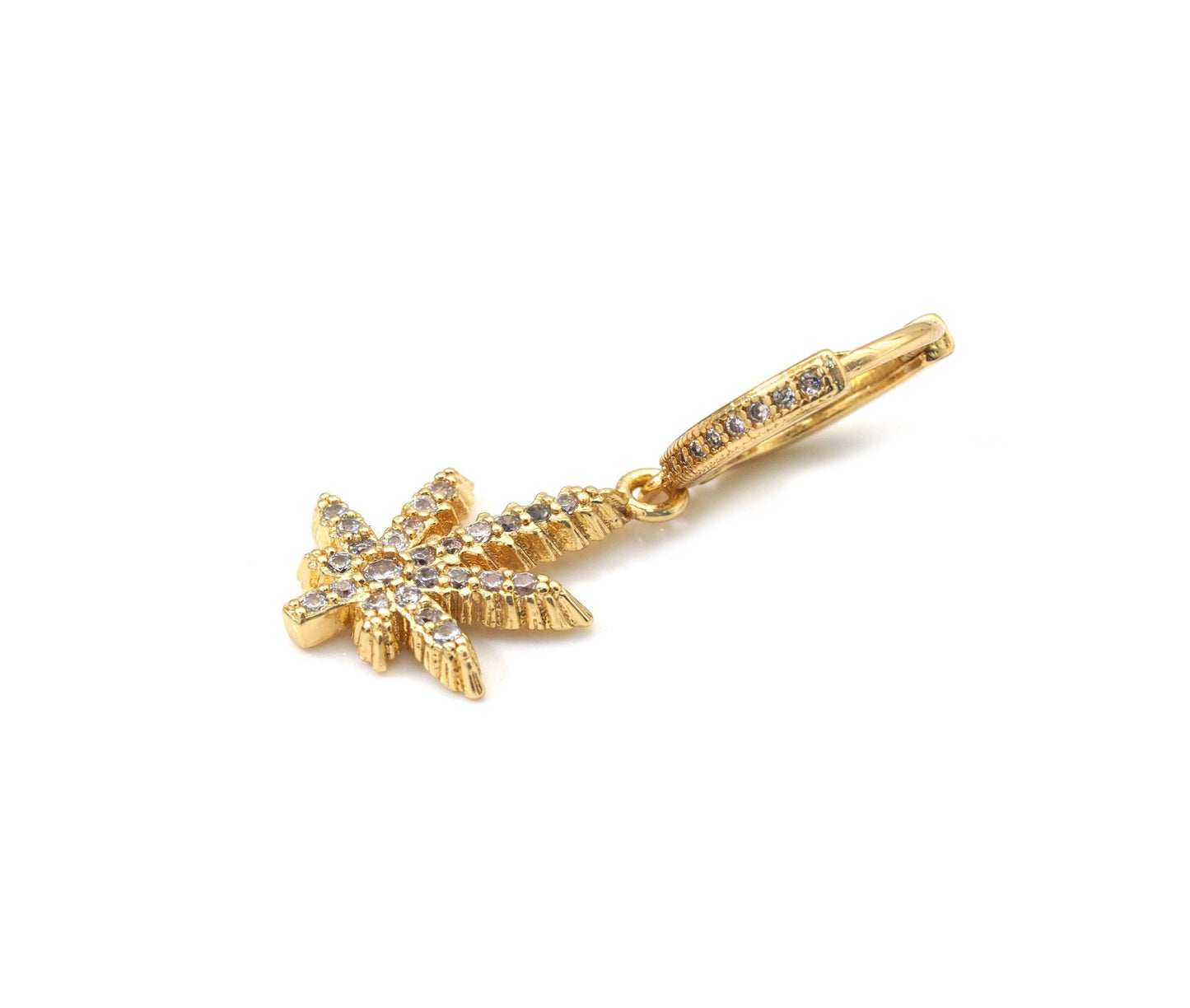 CZ Gold Leaf Hoop Earrings, Sku#EF252