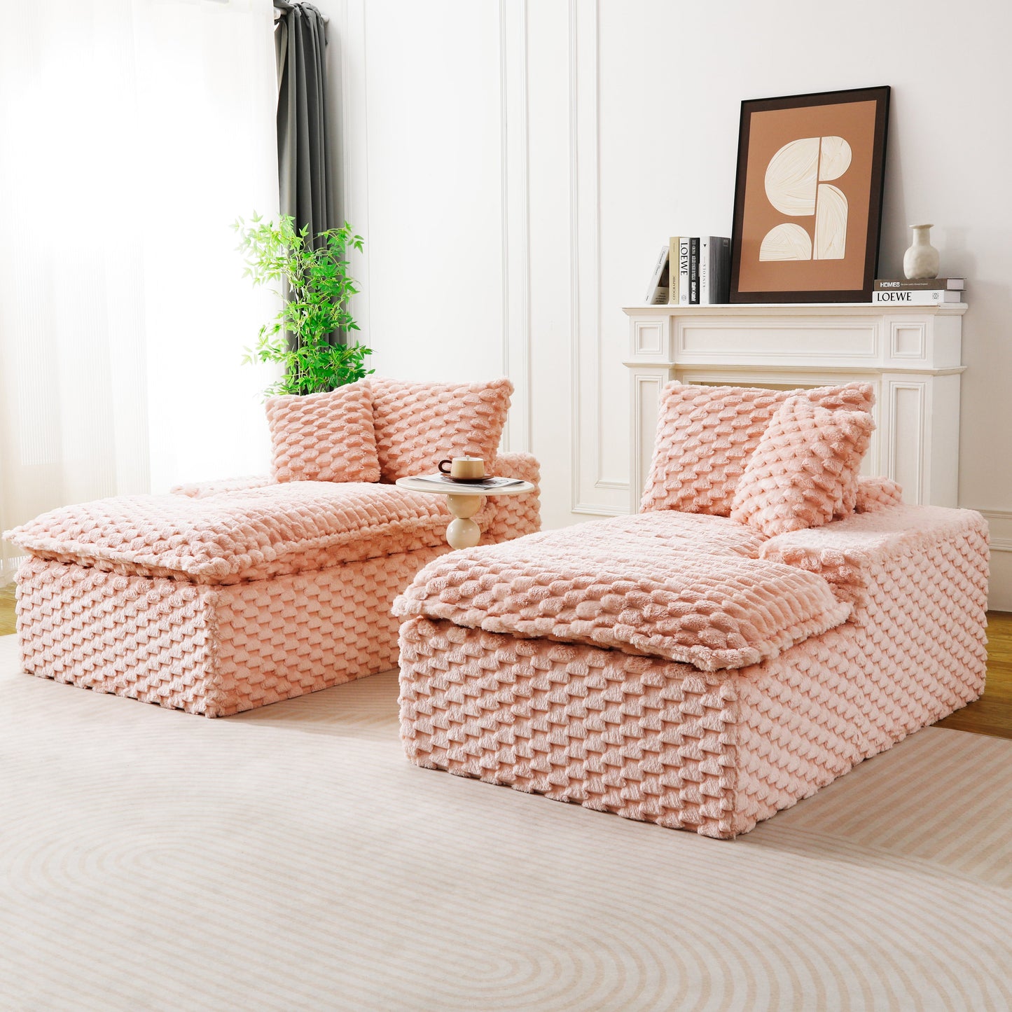 Pink Turtle Velvet Double Chaise Lounge