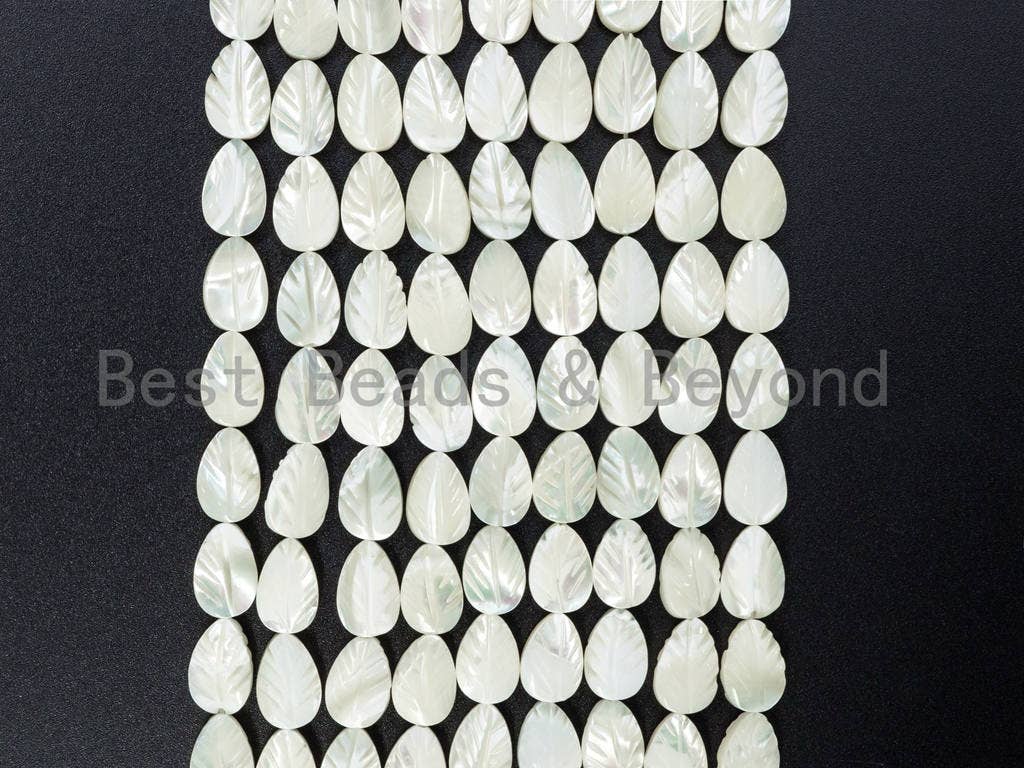 High Quality White Mother of Pearl Strand, 6x9mm/8x12mm/12x16mm, Mop Shell, Double Face Curved Leaf Egg Beads, Full Strand SKU#T19
