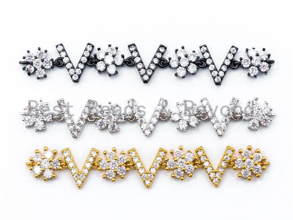 CZ Micro Pave flower Connector for bracelet/necklace, Spacer Connector/Link, 10x66mm, sku#M193