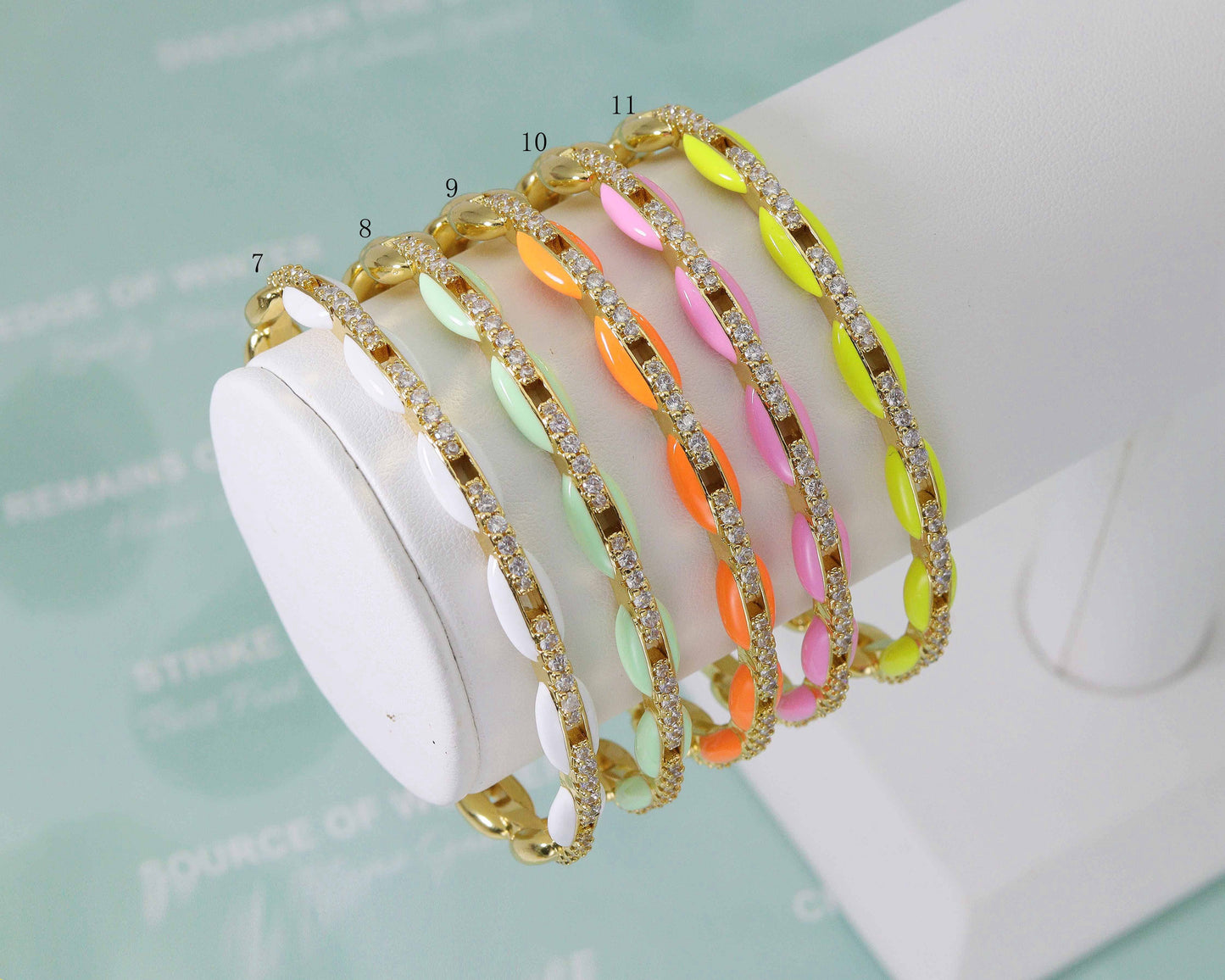 CZ Enamel Oval Link Bangle Bracelet, Sku#X316