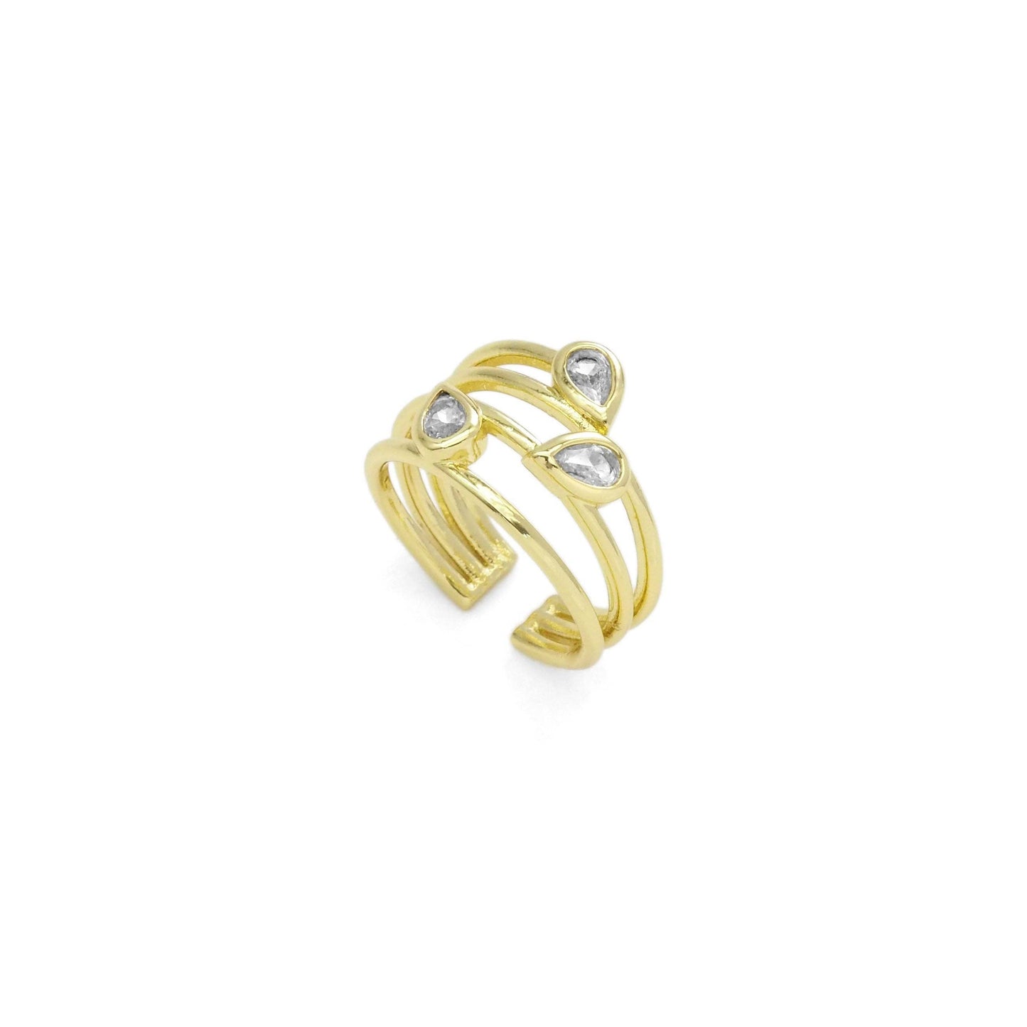 Clear Teardrop CZ Gold Multiline Ring, Sku#LX428