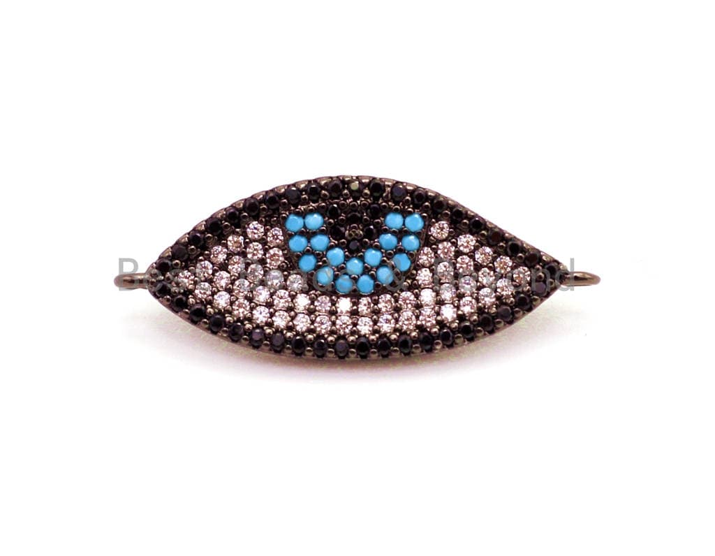 CZ Micro Pave Turquoise Evil Eyes Connector for Bracelet/Necklace, Cubic Zirconia Space Connector, 11x30mm,sku#E14C