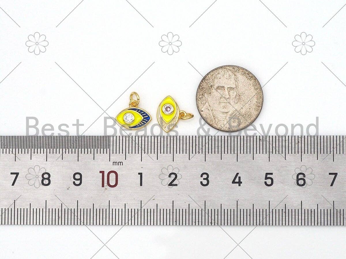 CZ Micropave Evil Eye Shape Pendant, 18K Gold Filled Enamel Charm, Necklace Bracelet Charm Pendant,12x9mm,Sku#Z1398