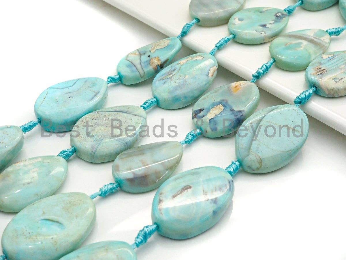 Natural Turquoise Blue Agate Oval Drop Shape Spacer Beads, Blue Agate Spacer Beads, 20x30mm/25x35/32x41mm, sku#U879