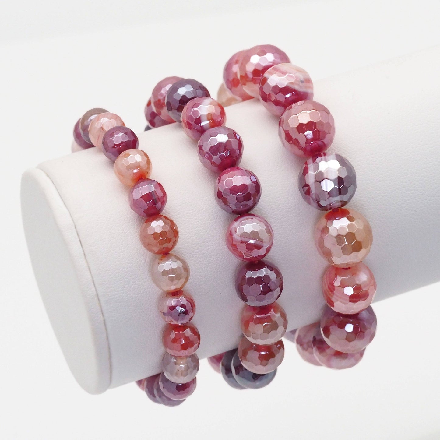 Mystic Orange Red Banded Agate Stretchy Bracelet, EF399