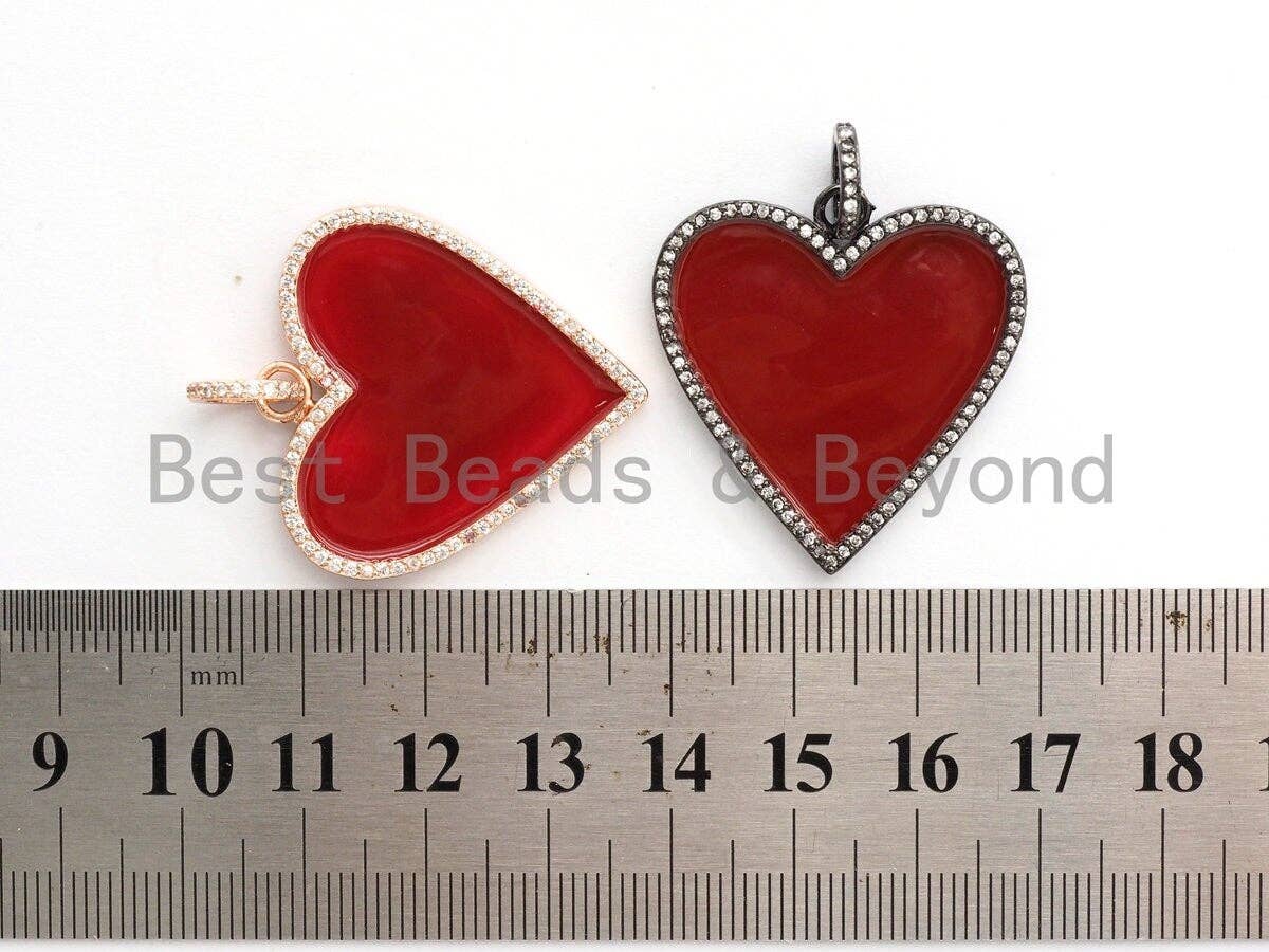 30mm Enamel Red heart Pendant, Gold/Rose gold/Black/Silver, CZ Micro Pave Oil Drop Heart pendant,Enamel pendant,Enamel Jewelry,sku#F617