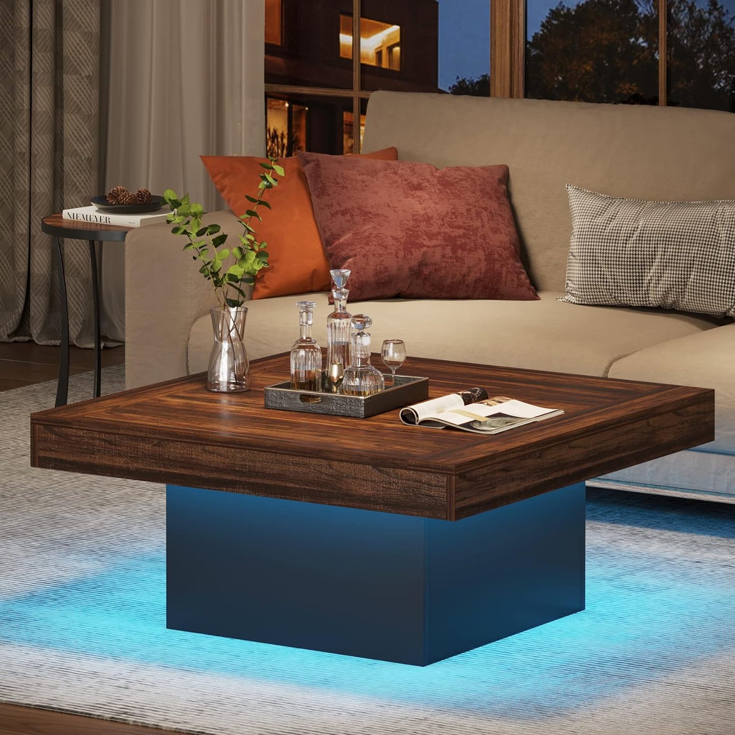 35.4 Inches Farmhouse Square LED Coffee Table – Rustic