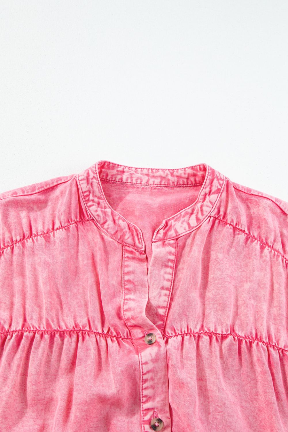 Ruffled Short Sleeve Buttoned Denim Mini Dress