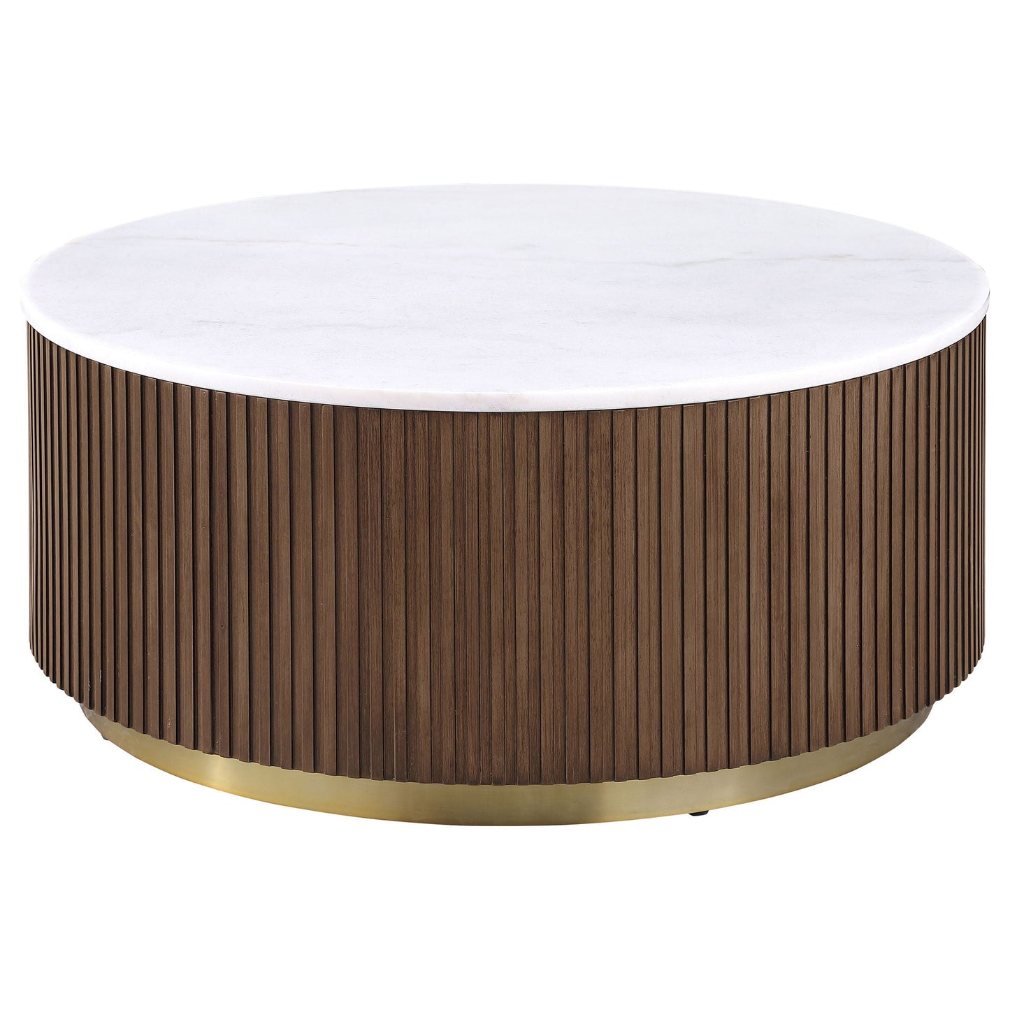 Jason 2-piece Round White Marble Coffee Table Set Honey Brown