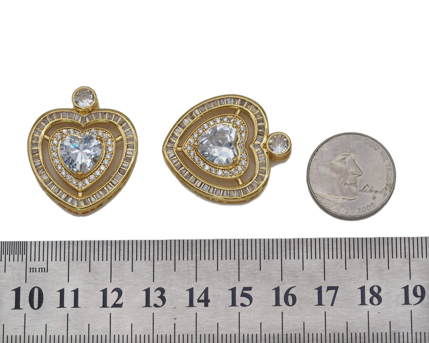 Big Crystal Double Dual Heart Charm, Baguette cz heart, Sku#LK609