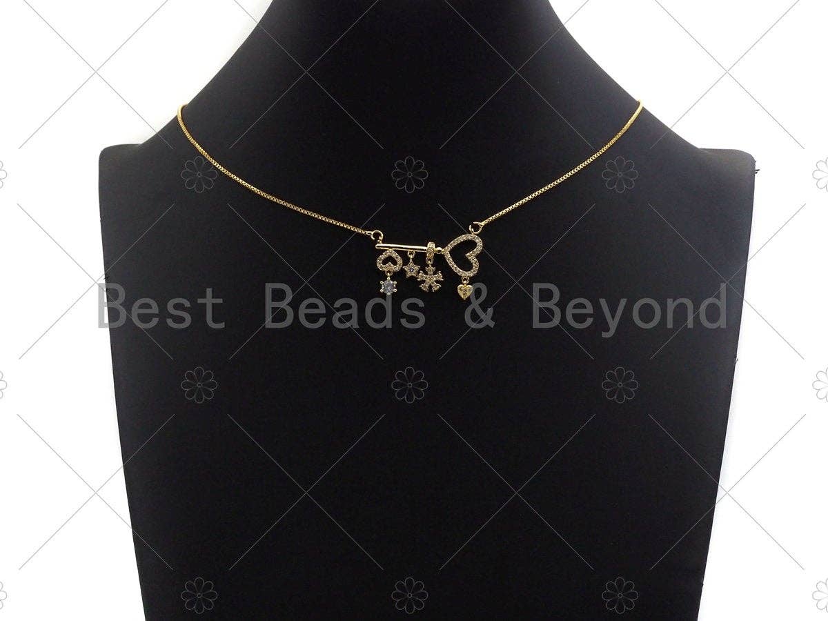 CZ Micro Pave Heart On Key Shape Pendant with Baguette CZ cluster, Gold/Silver/Rose Gold Plated Jewelry,21x31mm,sku#L289