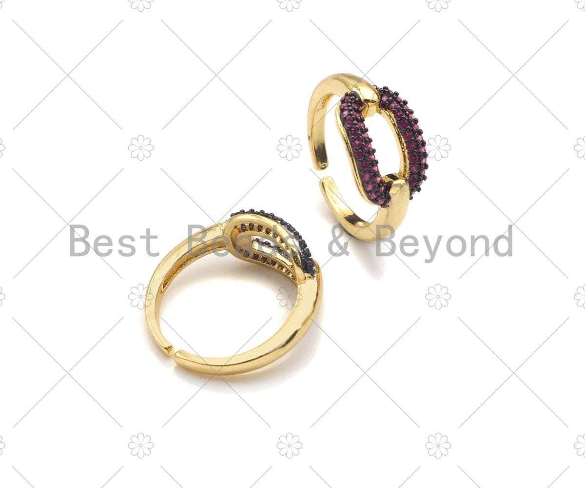 Colorful CZ Oval Link Open Ring, Sku#LD43C
