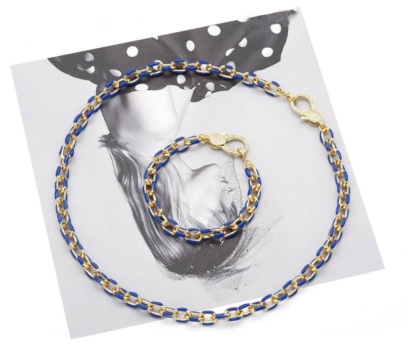 High Quality Enamel Oval Link Necklace Bracelet with Diamond Clasp, sku#EF171