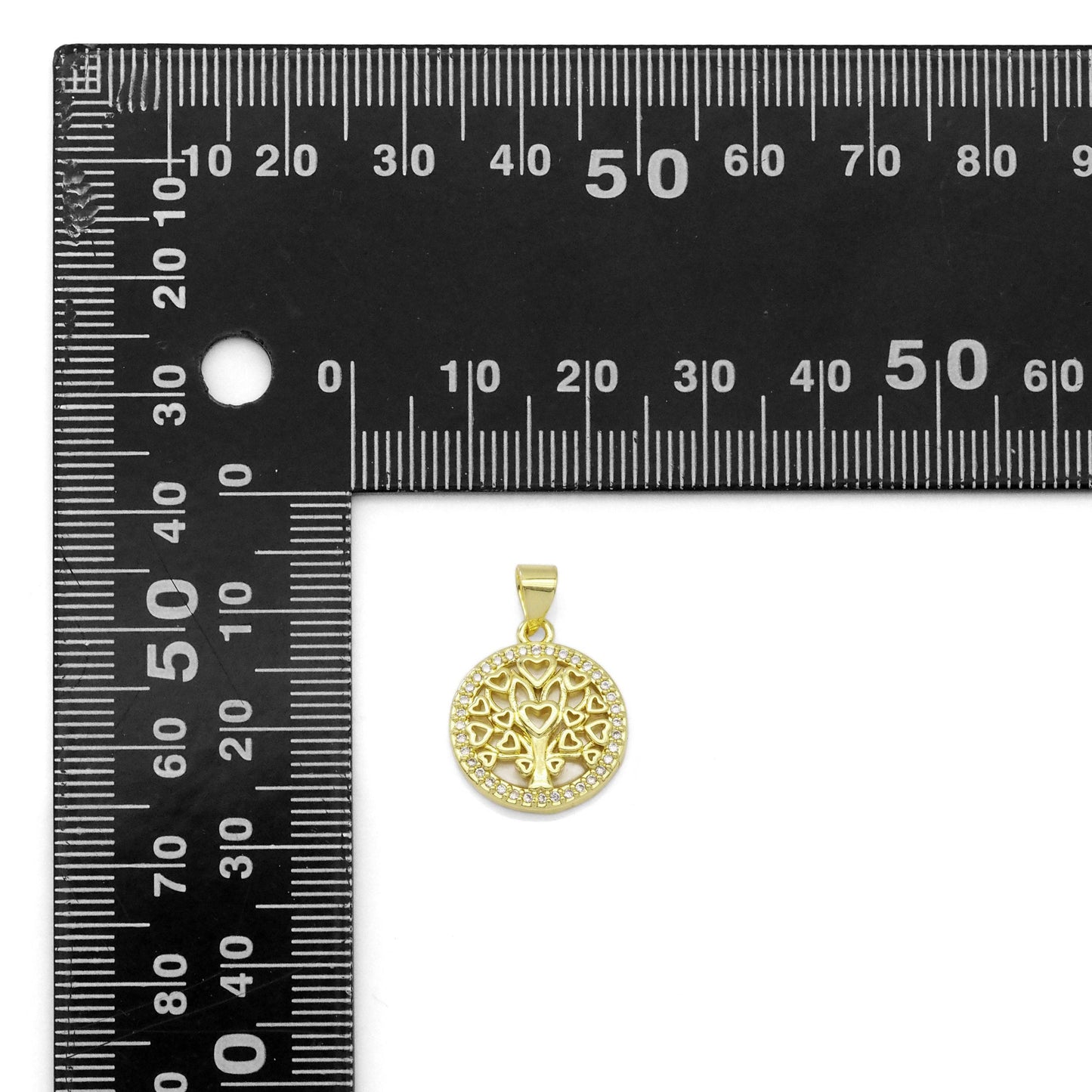 Clear CZ Gold Heart Tree On Mother of Pearl Charm, Sku#LK889