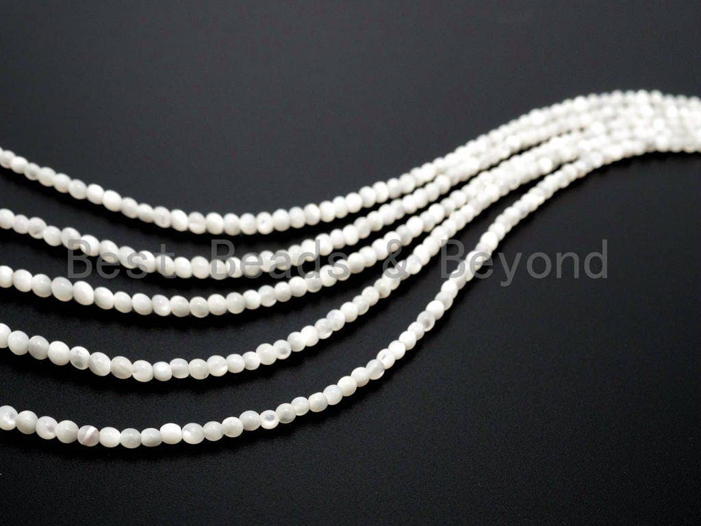 Natural Mother of Pearl beads, 2mm White Pearl Round Smooth Beads Strand , Round Pearl Shell Beads, 16inch full strand, SKU#T97
