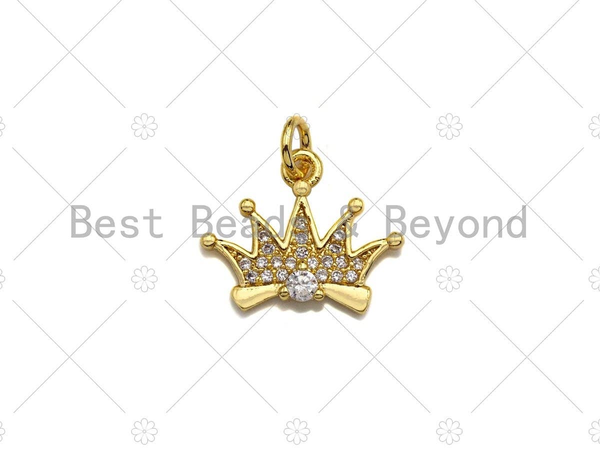 18K Gold Micro CZ Pave Crown Pendant, Gold Crown Charm,  Crown Beads, Jewelry Findings, 16x13mm,sku#LK38
